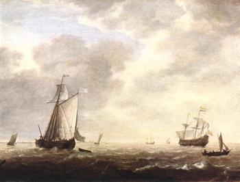 Simon De Vlieger : A Dutch Man-of-war and Various Vessels in a Breeze